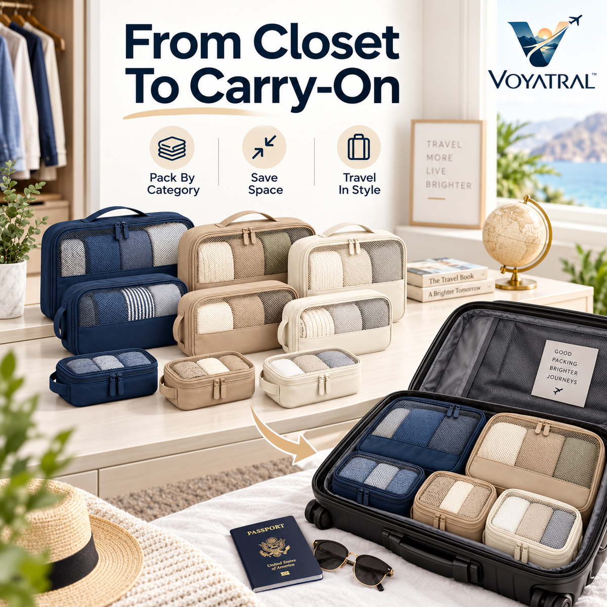Voyatral™ Packing Cubes Travel Organizer Set for Luggage