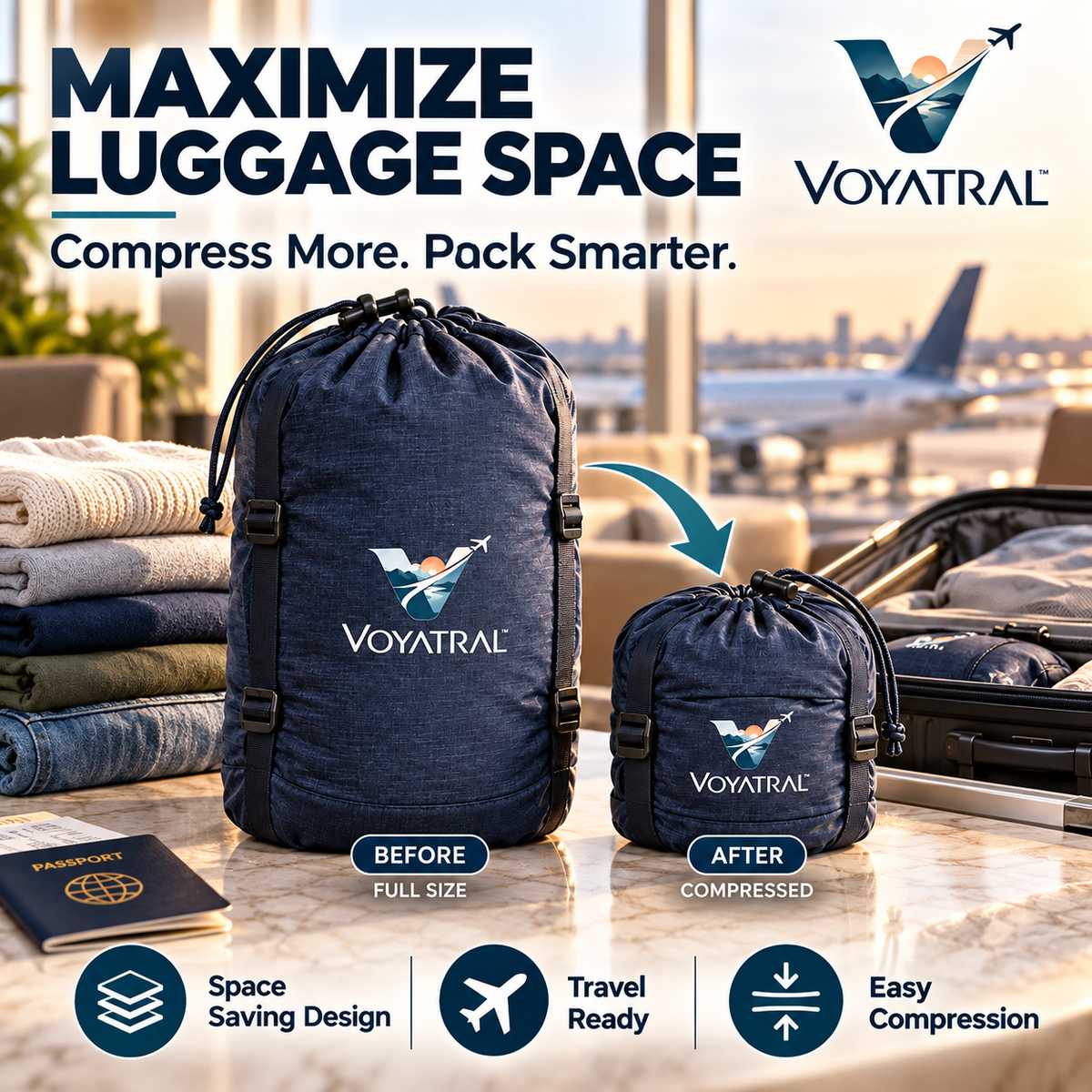 Voyatral™ Compression Packing Bags for Space Saving Travel Storage